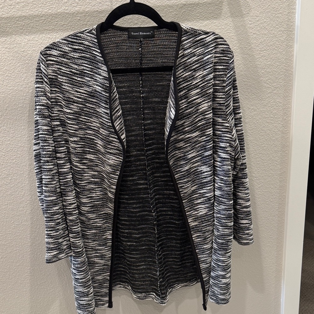 Elegant Black and White Open-Front Cardigan